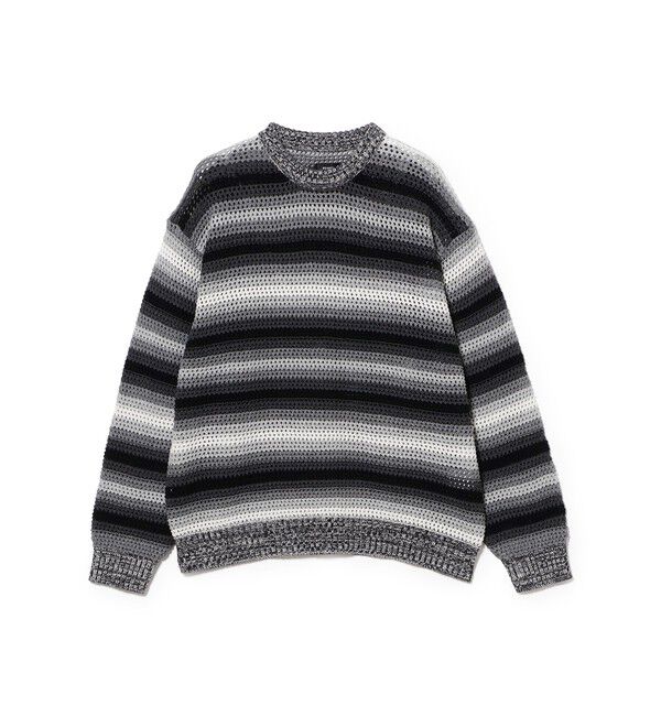 BEAMS「グラデーションボーダー メッシュ クルーネック【ワイドフィット】」|ニット・セーター|BLACK