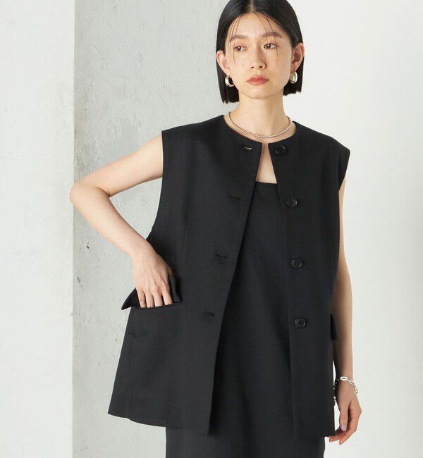 SHIPS for women「《予約》Wai＋:〈手洗い可能〉リネン ライク ベスト」|ベスト・ジレ|ブラック