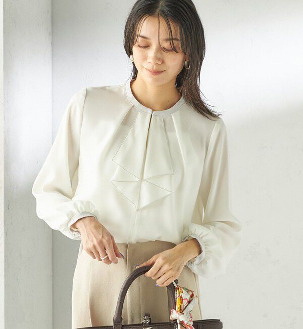 SHIPS for women「〈手洗い可能〉フロント タイ メロー 長袖 ブラウス」|シャツ・ブラウス|オフホワイト