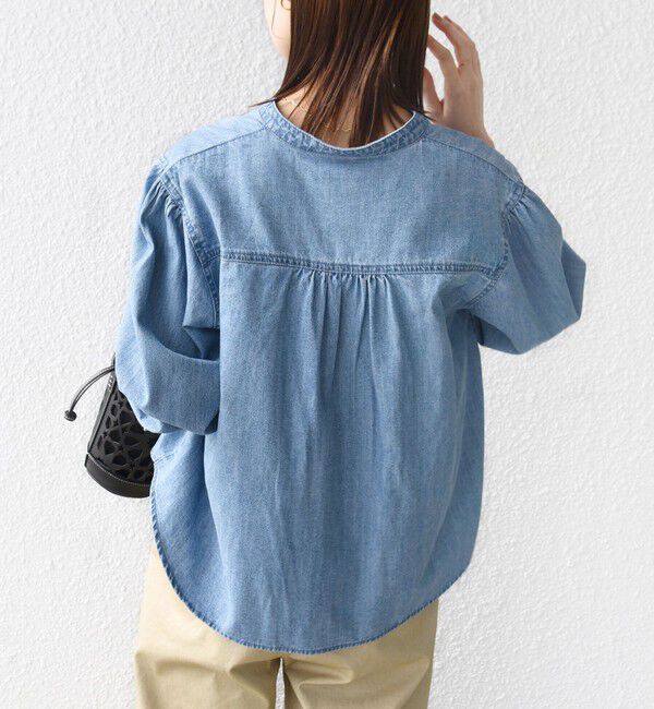 SHIPS for women「〈洗濯機可能〉ライトオンス フリル デニム シャツ」|シャツ・ブラウス|