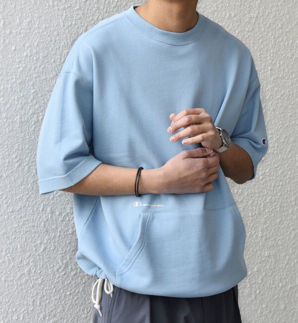SHIPS any「【SHIPS any別注】Champion: ロゴ 刺繍 スピンドル スウェット Tシャツ 26SS◇」|Tシャツ・カットソー|ライトブルー