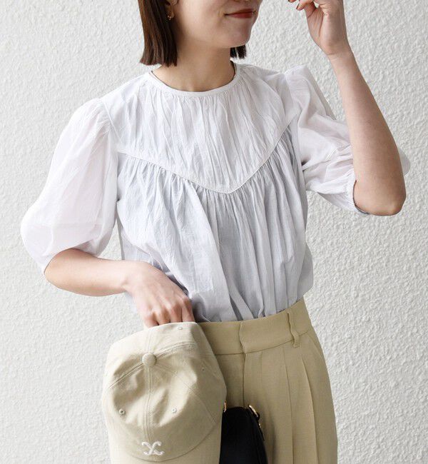 SHIPS any「SHIPS any:〈洗濯機可能〉キャンブリック ギャザー ヨーク パフスリーブ ブラウス」|シャツ・ブラウス|