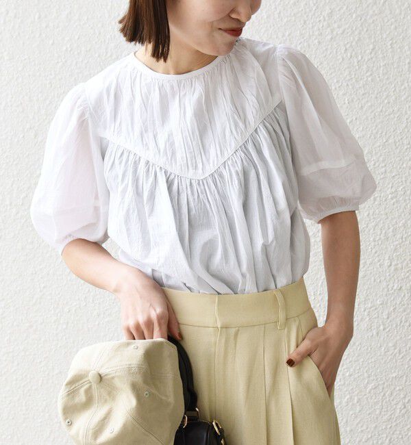 SHIPS any「SHIPS any:〈洗濯機可能〉キャンブリック ギャザー ヨーク パフスリーブ ブラウス」|シャツ・ブラウス|