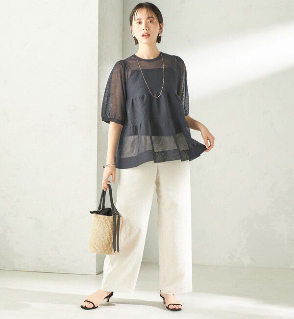 SHIPS for women「〈手洗い可能〉麻混 シアー ティアード ショート スリーブ プルオーバー」|ニット・セーター|