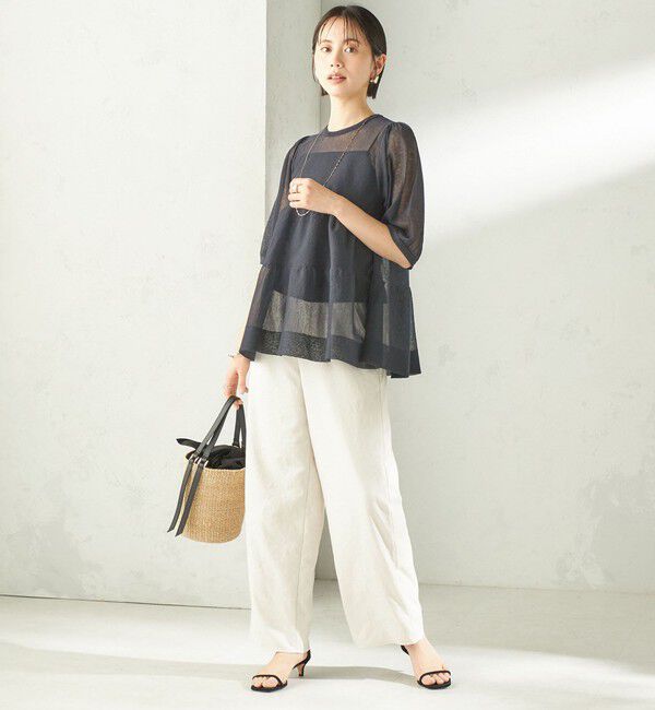 SHIPS for women「〈手洗い可能〉麻混 シアー ティアード ショート スリーブ プルオーバー」|ニット・セーター|