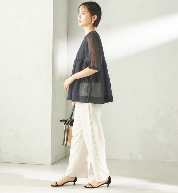 SHIPS for women「〈手洗い可能〉麻混 シアー ティアード ショート スリーブ プルオーバー」|ニット・セーター|