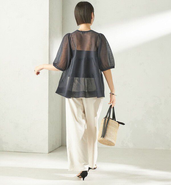 SHIPS for women「〈手洗い可能〉麻混 シアー ティアード ショート スリーブ プルオーバー」|ニット・セーター|