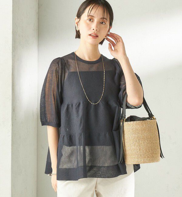 SHIPS for women「〈手洗い可能〉麻混 シアー ティアード ショート スリーブ プルオーバー」|ニット・セーター|