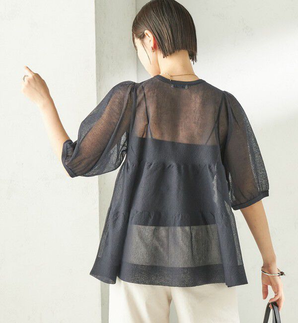 SHIPS for women「〈手洗い可能〉麻混 シアー ティアード ショート スリーブ プルオーバー」|ニット・セーター|