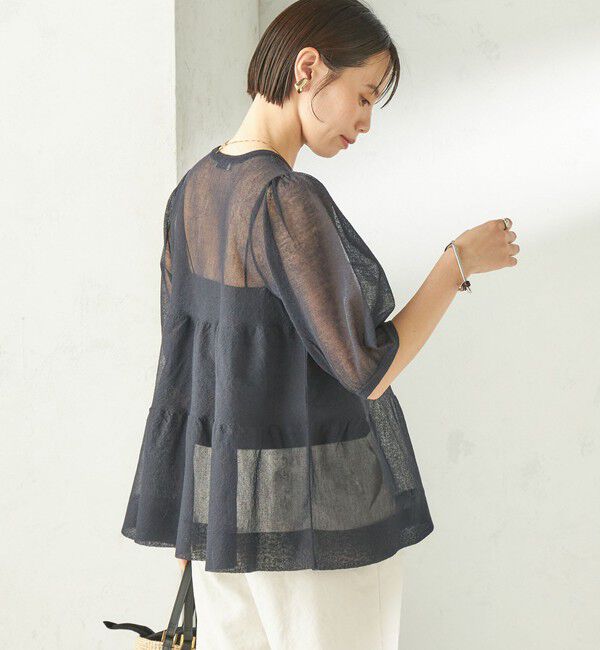 SHIPS for women「〈手洗い可能〉麻混 シアー ティアード ショート スリーブ プルオーバー」|ニット・セーター|