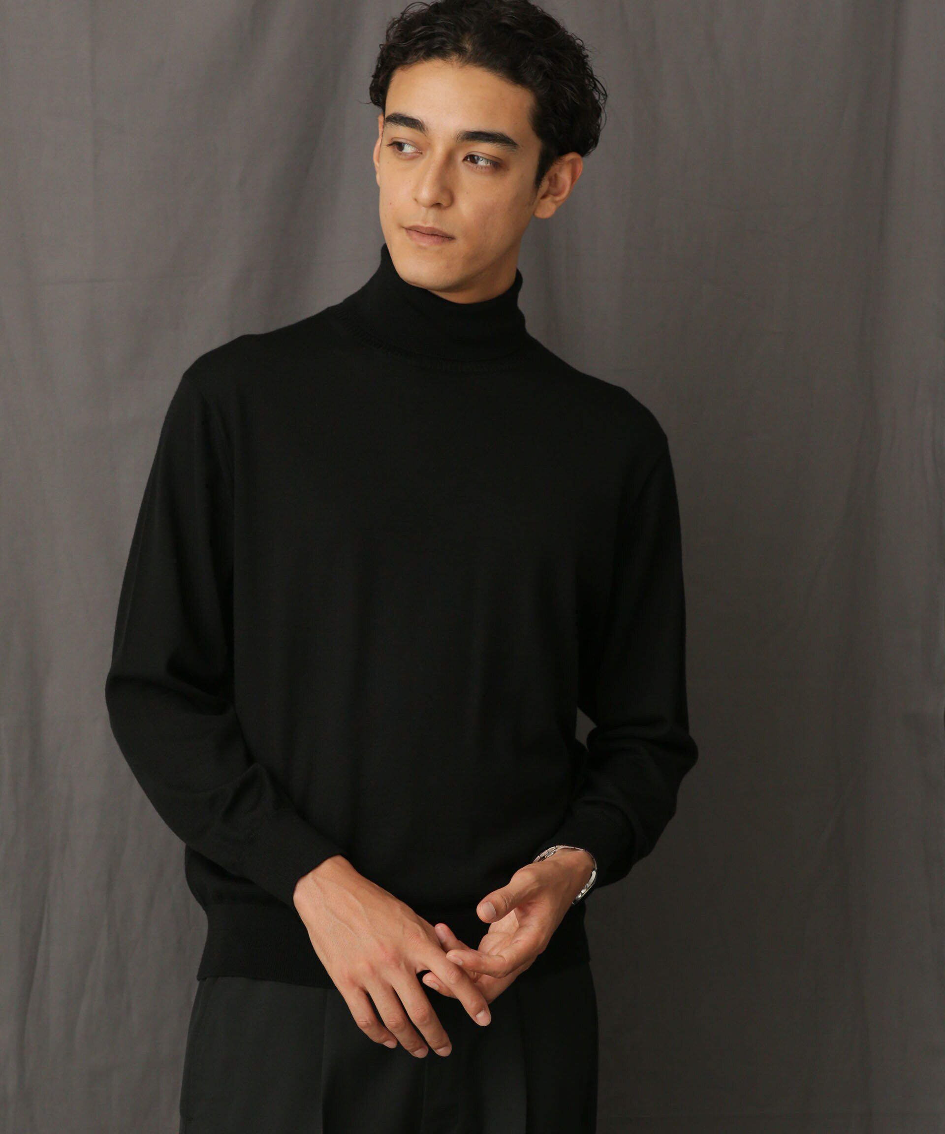 nano･universe「「毛玉レスニット」 ファインゲージタートルネック」|ニット・セーター|ブラック