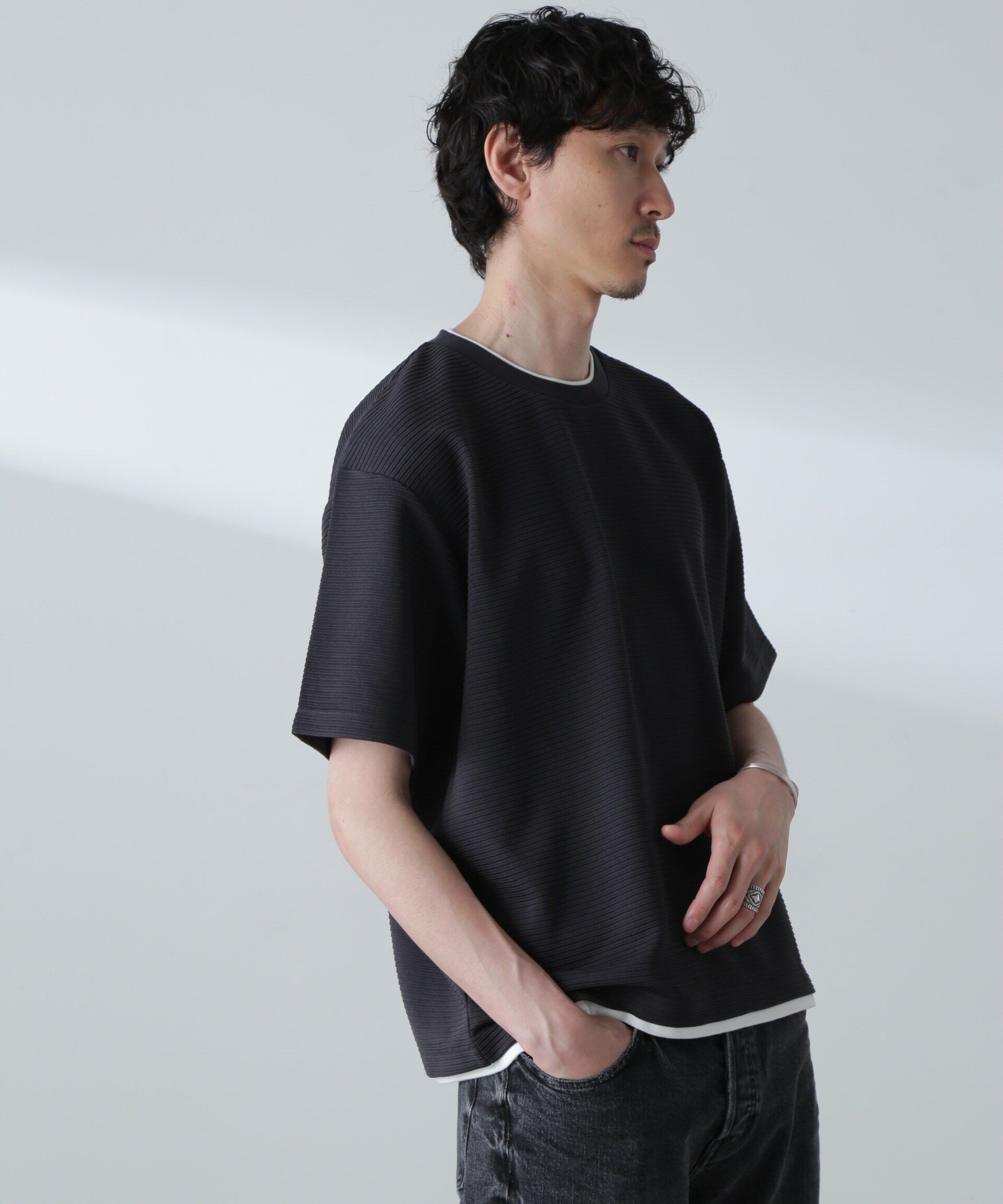 nano･universe「ガーターフェイクレイヤードTシャツ 半袖」|Tシャツ・カットソー|チャコール3