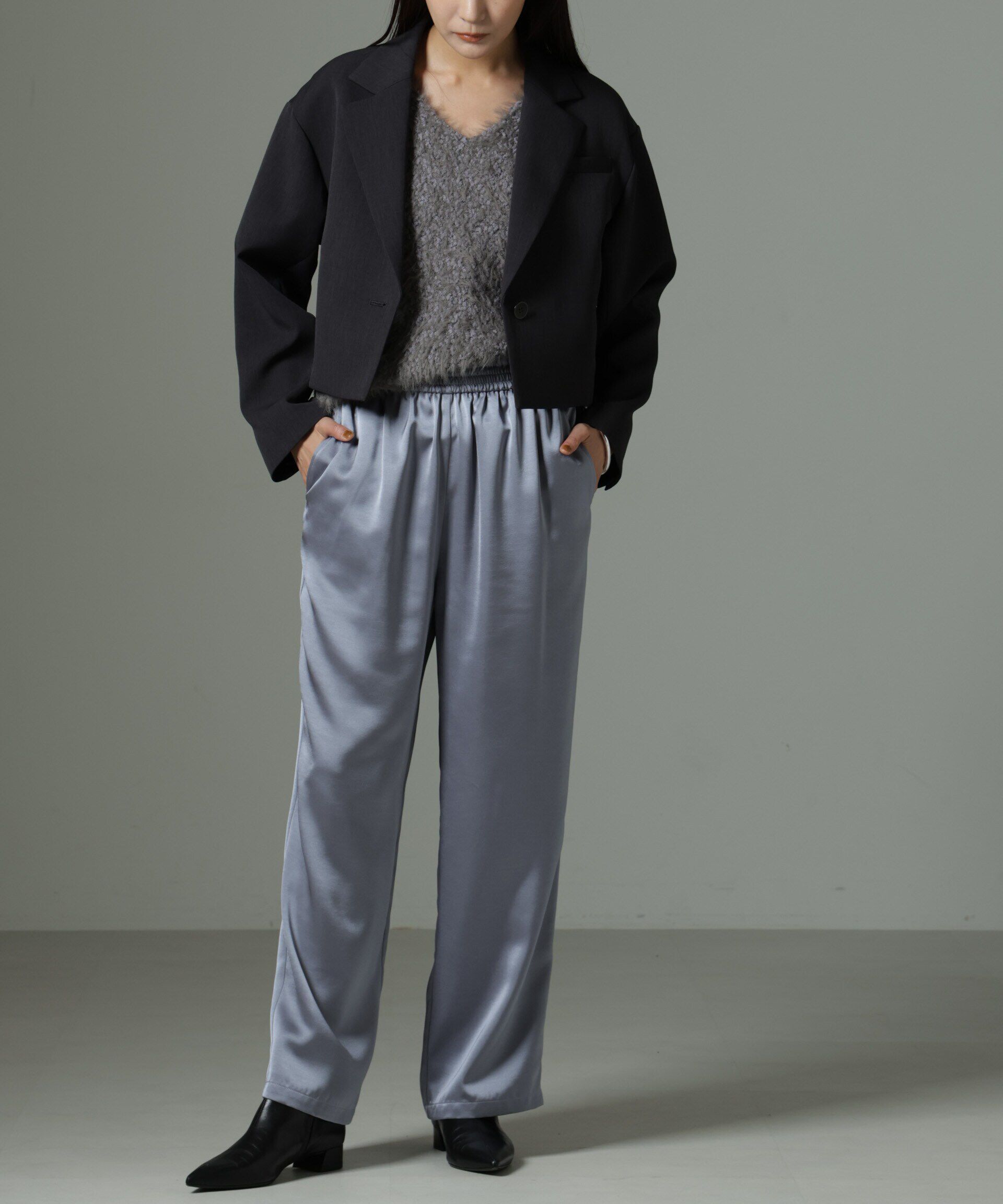 nano･universe「ヘヴィーサテンパンツ」|チノ|ブルーグレー5