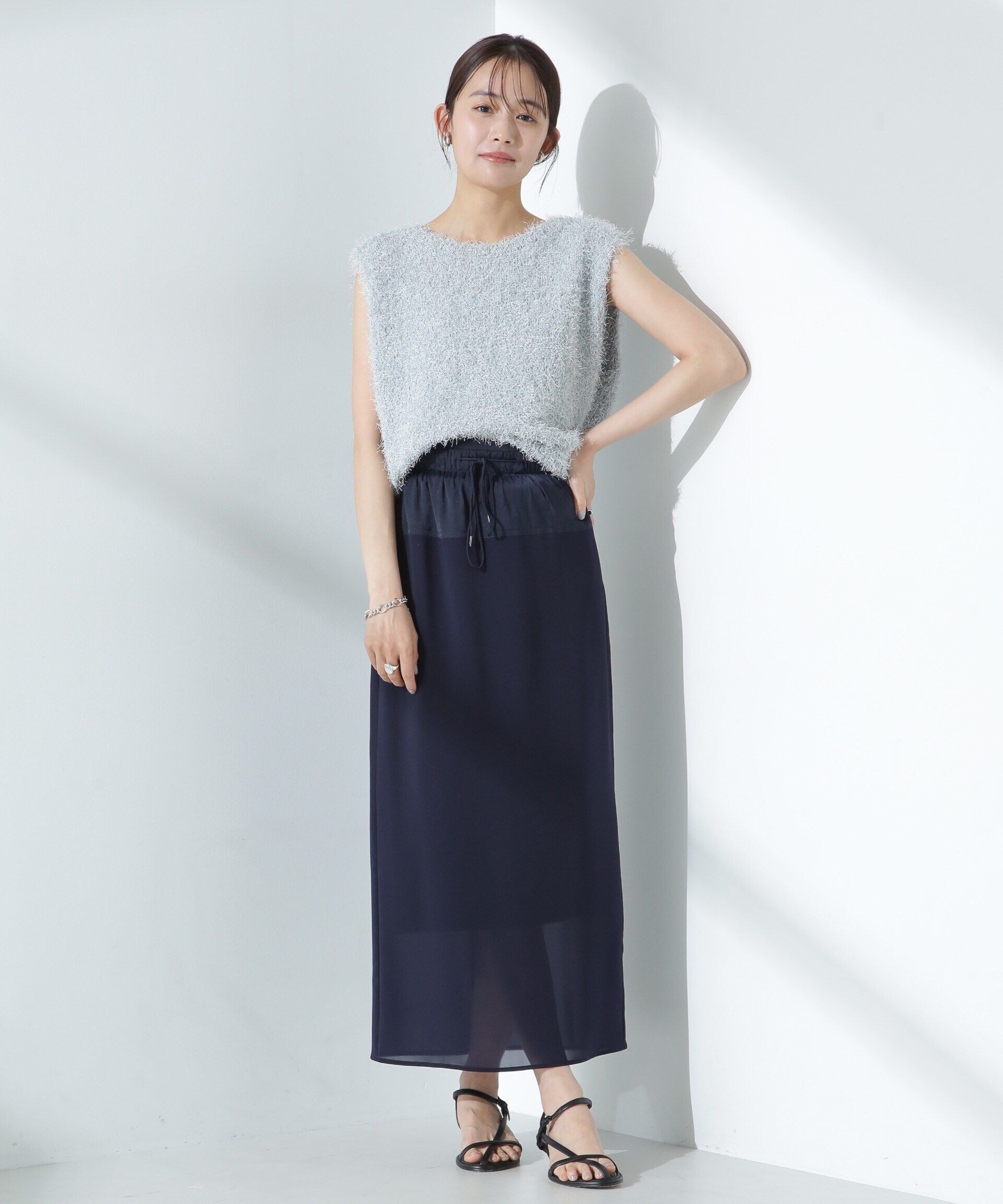 nano･universe「シアーストレッチサテン切り替えスカート」|スカート|