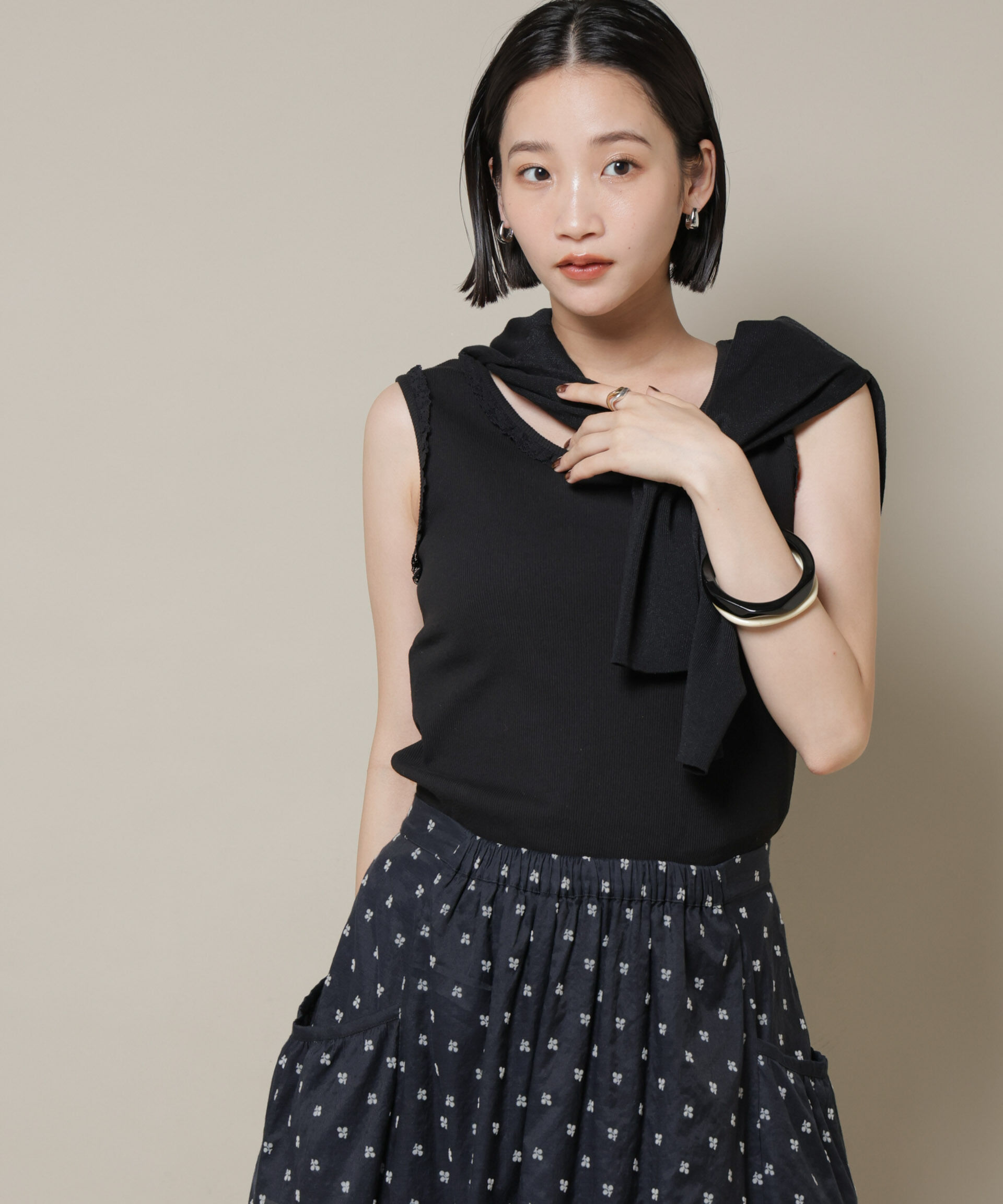 nano･universe「レーストリミングタンクトップ」|Tシャツ・カットソー|ブラック