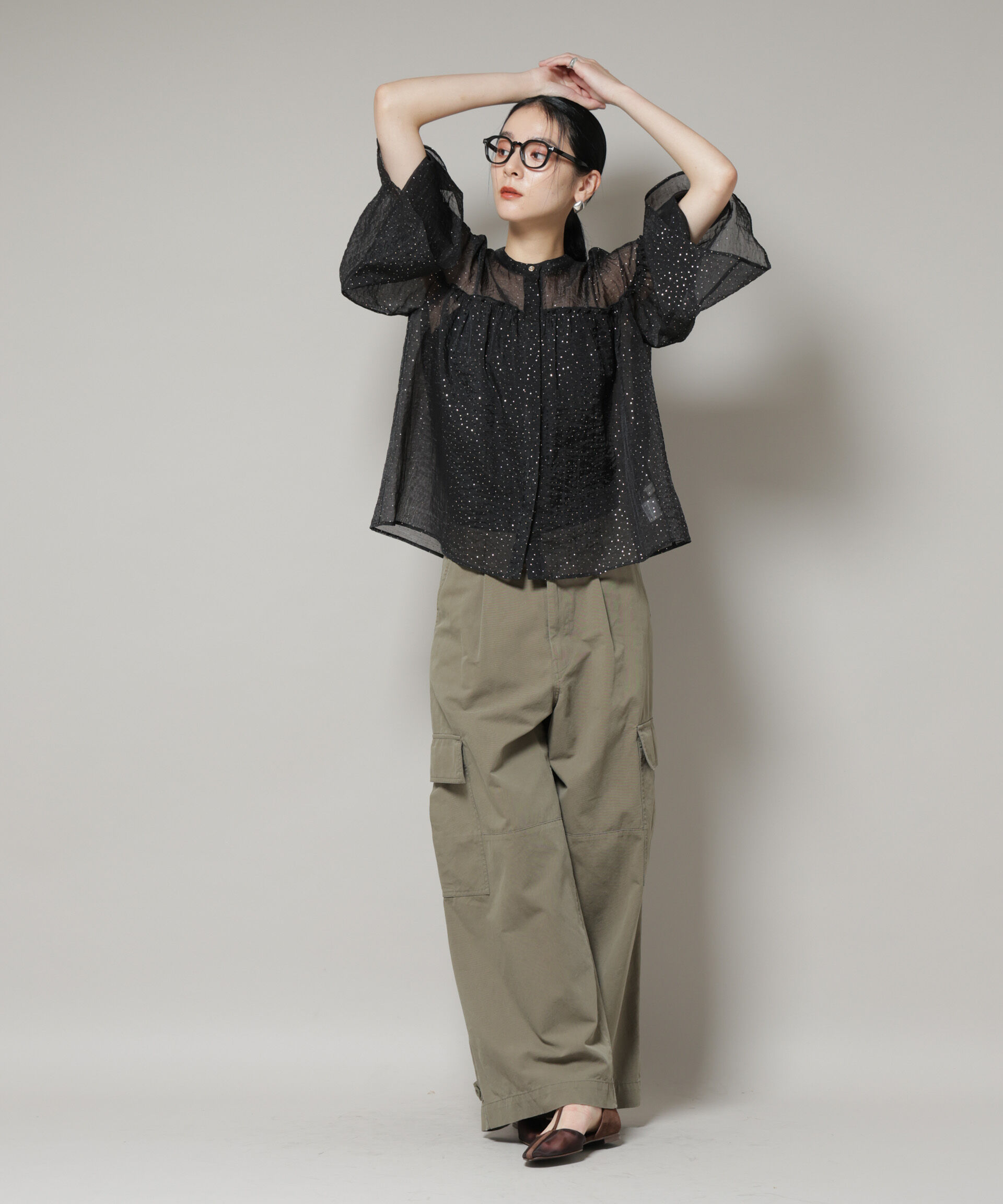 nano･universe「グリッタードットギャザーブラウス」|シャツ・ブラウス|