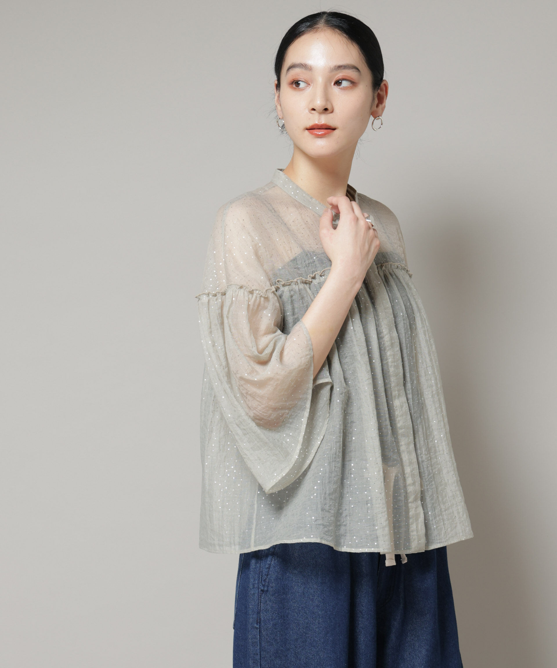 nano･universe「グリッタードットギャザーブラウス」|シャツ・ブラウス|