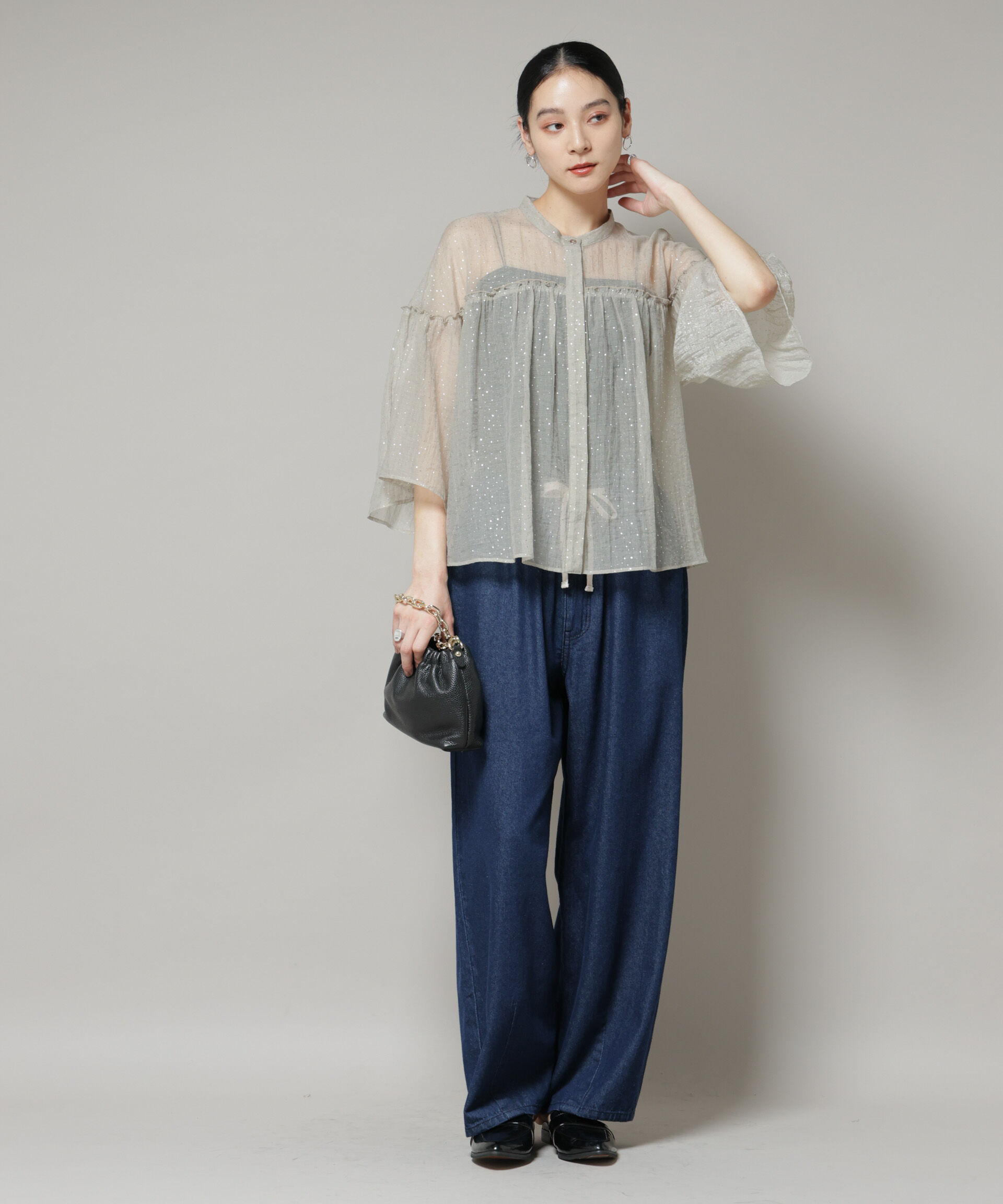 nano･universe「グリッタードットギャザーブラウス」|シャツ・ブラウス|