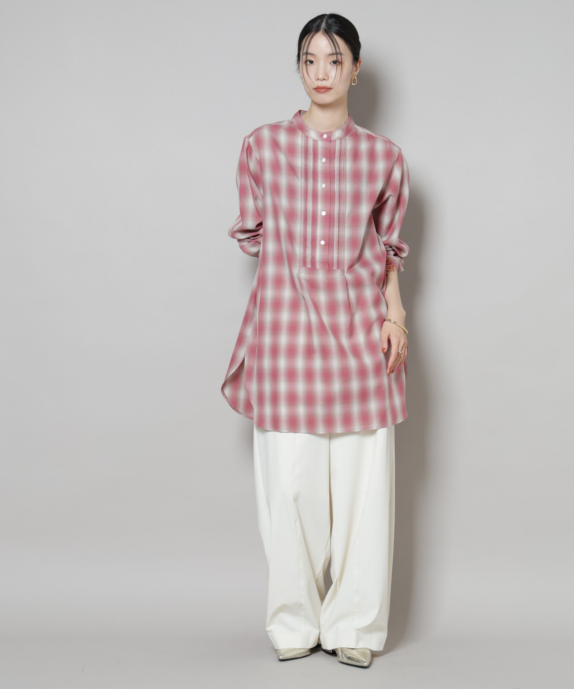 nano･universe「ピンタックデザインチェックプルオーバーブラウス」|シャツ・ブラウス|