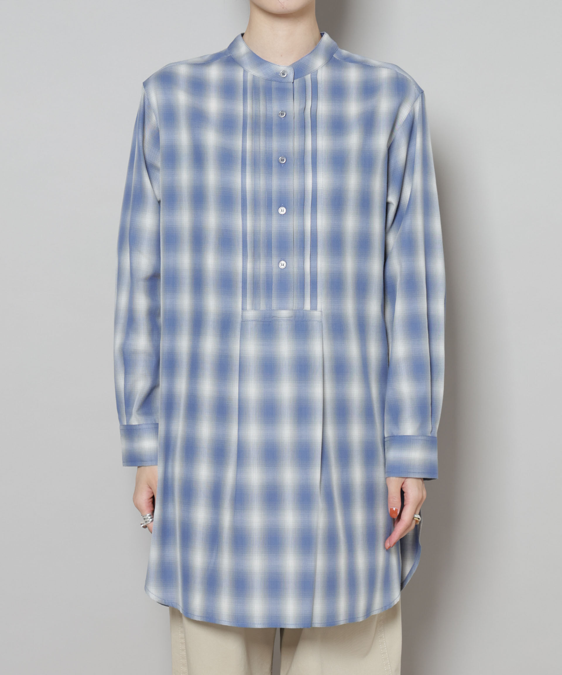 nano･universe「ピンタックデザインチェックプルオーバーブラウス」|シャツ・ブラウス|