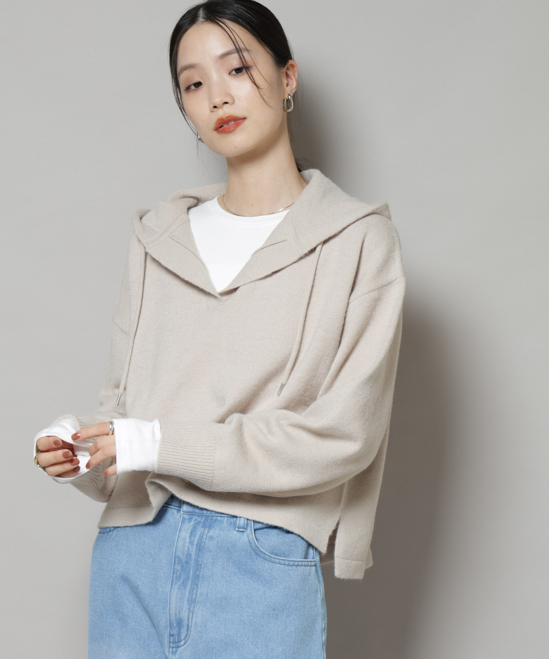 nano･universe「スキッパーフードニット」|ニット・セーター|