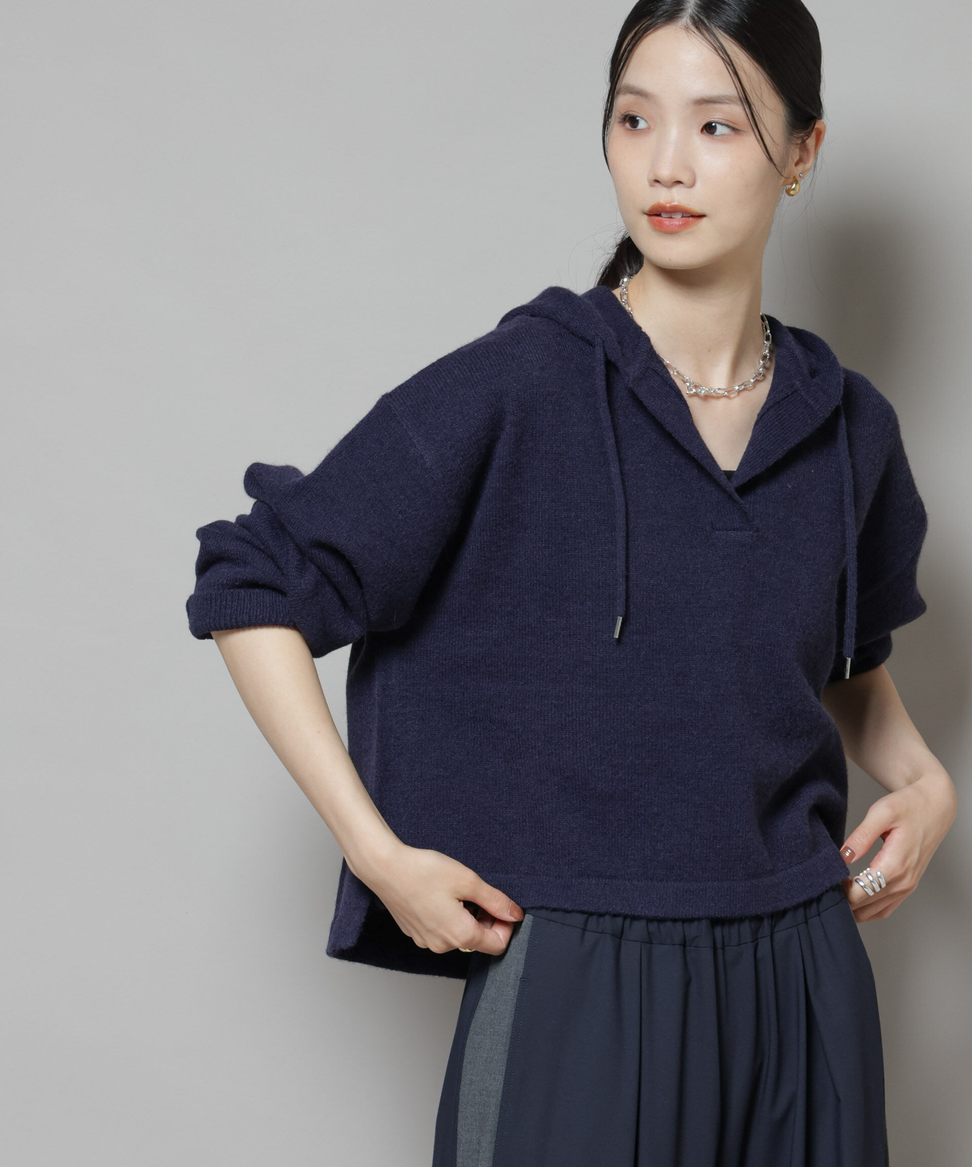 nano･universe「スキッパーフードニット」|ニット・セーター|