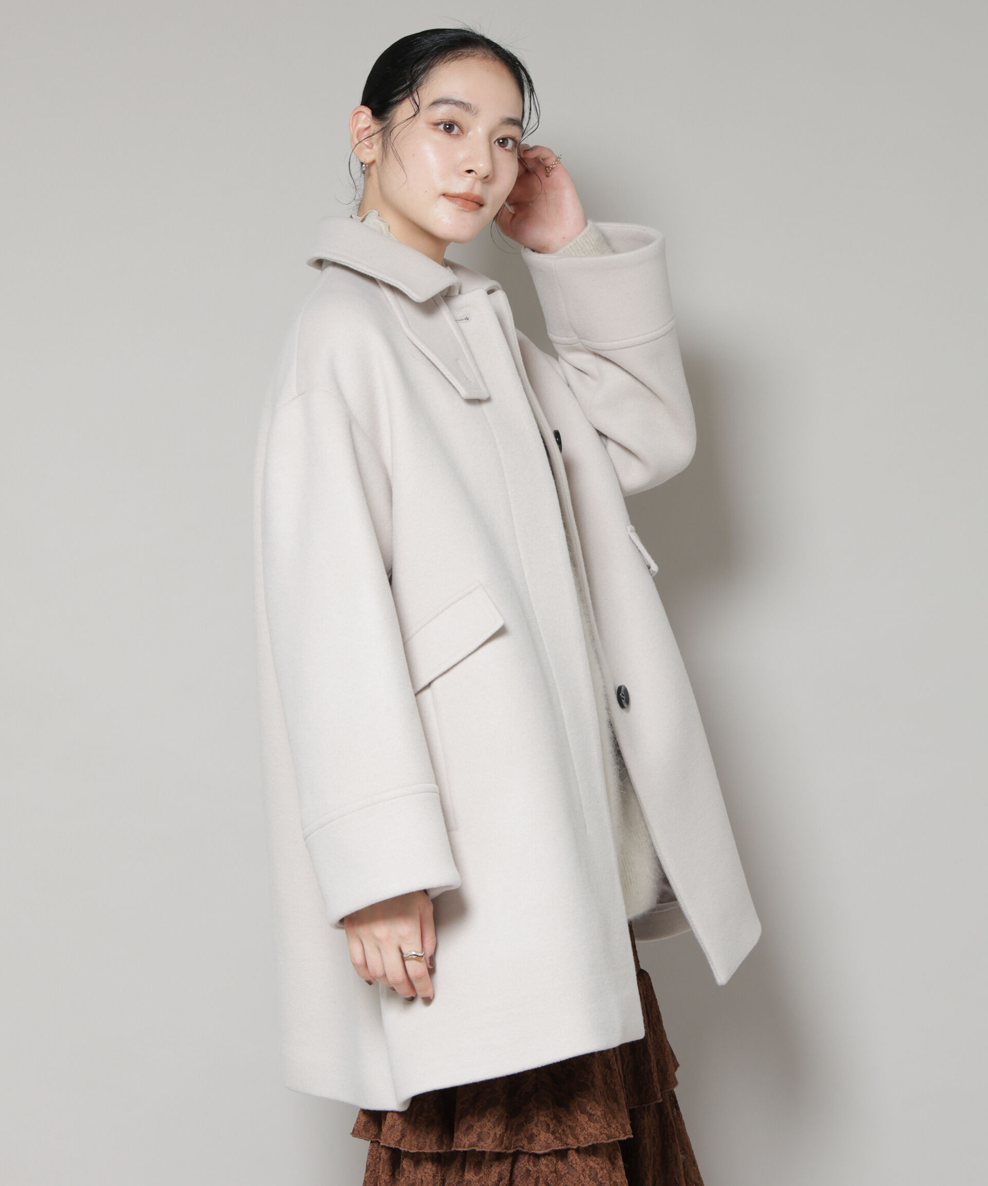 nano･universe「WooLoop Aラインステンカラーミドルコート」|その他|