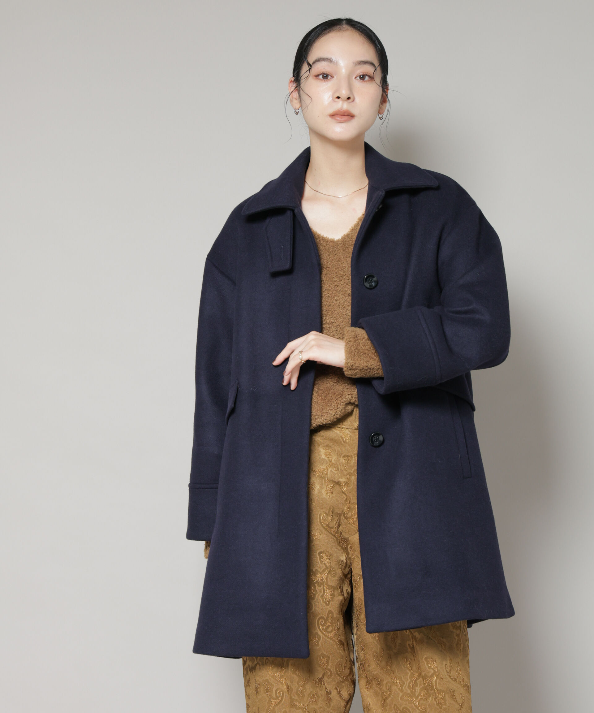 nano･universe「WooLoop Aラインステンカラーミドルコート」|その他|