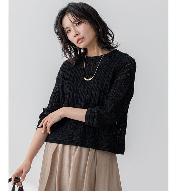 23区「【洗える】コットンギマ ストライプ ニット」|ニット・セーター|ブラック系