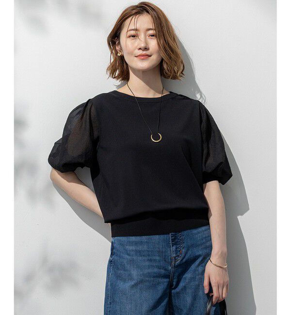 23区「【洗える】シアーチェッククロスコンビ ニット」|ニット・セーター|ブラック系