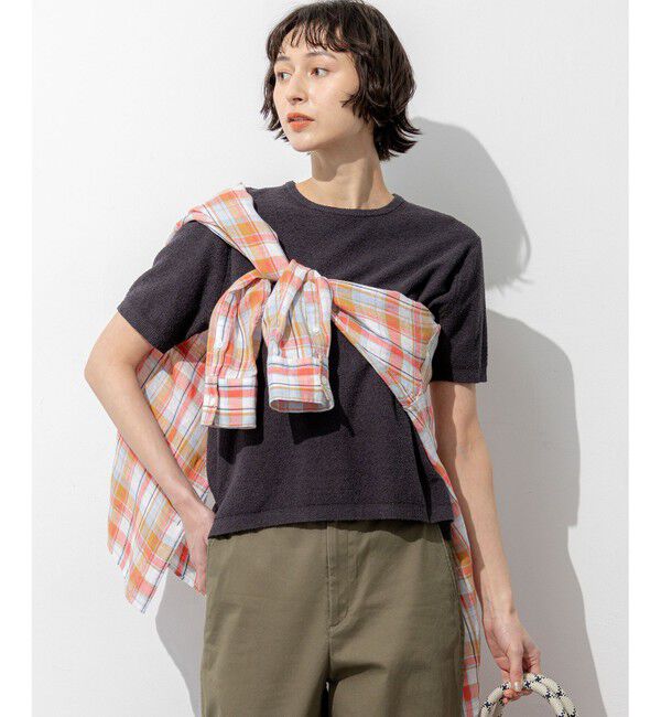 23区「コットンナイロンミニブークレ ニットT」|ニット・セーター|グレー系