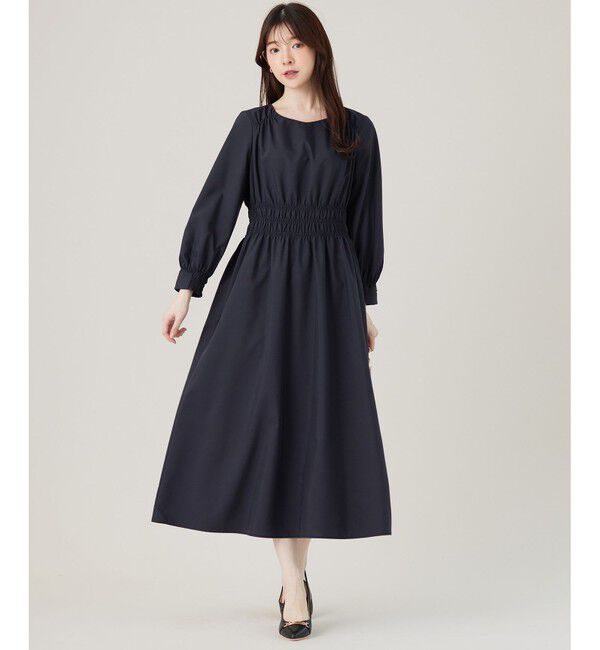any SiS「【洗える】シャーリングディテール ワンピース」|ワンピース|ネイビー