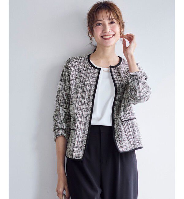 ANY SIS「【2SET】ウォッシャブルジャケット &times; ブラウス セット」|ノーカラージャケット|ﾌﾞﾗｯｸﾐ