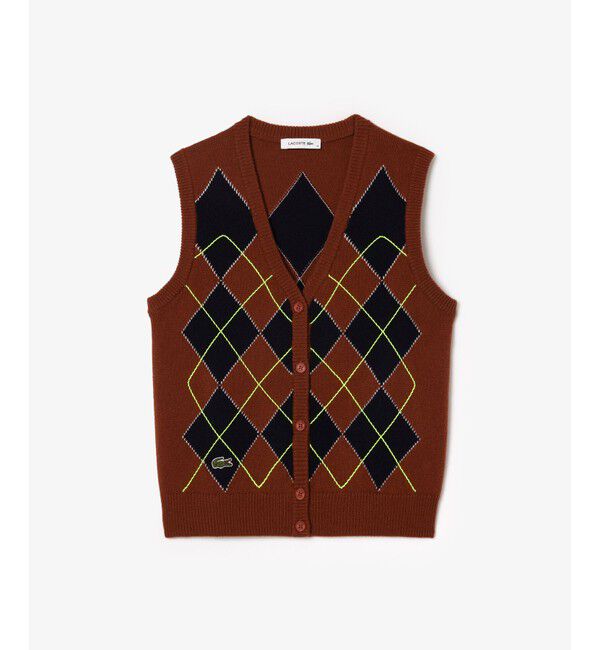 LACOSTE「アーガイル柄 ジャガード織り ニットベスト / ウールベスト」|カーディガン|