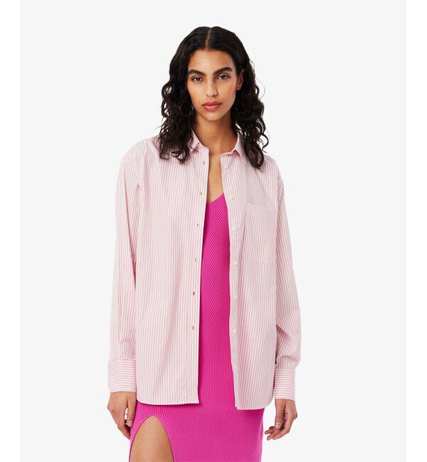 LACOSTE「コットンポプリン オーバーサイズストライプシャツ」|シャツ・ブラウス|ピンク