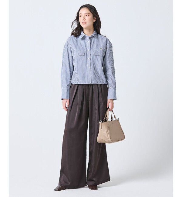 LACOSTE「ダブルポケット クロップド丈 ストライプシャツ」|シャツ・ブラウス|