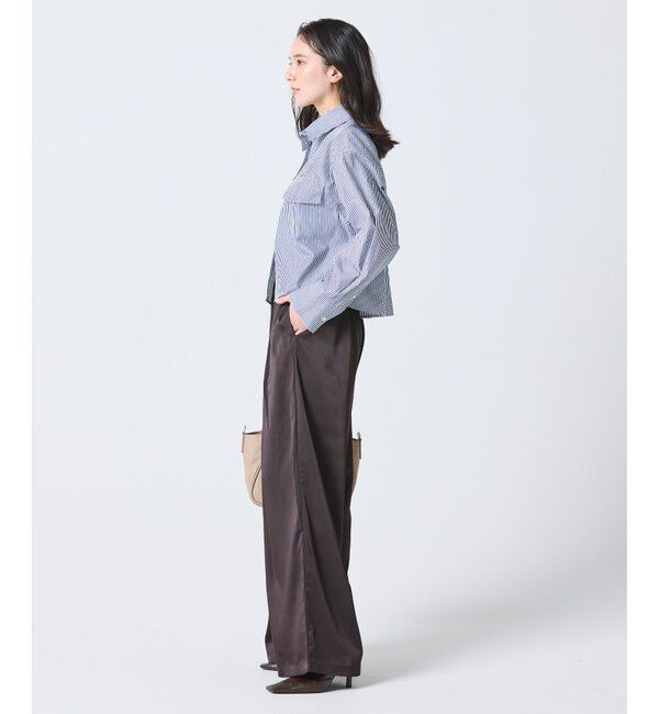 LACOSTE「ダブルポケット クロップド丈 ストライプシャツ」|シャツ・ブラウス|