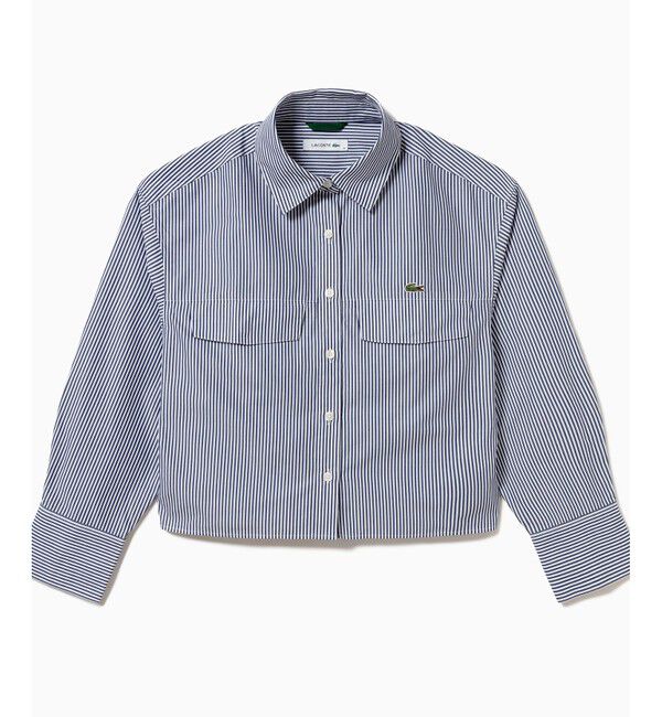 LACOSTE「ダブルポケット クロップド丈 ストライプシャツ」|シャツ・ブラウス|