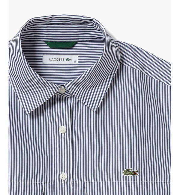 LACOSTE「ダブルポケット クロップド丈 ストライプシャツ」|シャツ・ブラウス|