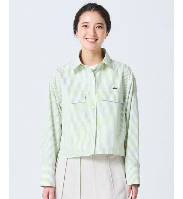 LACOSTE「ダブルポケット クロップド丈 ストライプシャツ」|シャツ・ブラウス|