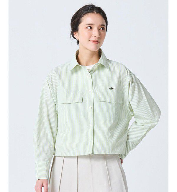 LACOSTE「ダブルポケット クロップド丈 ストライプシャツ」|シャツ・ブラウス|