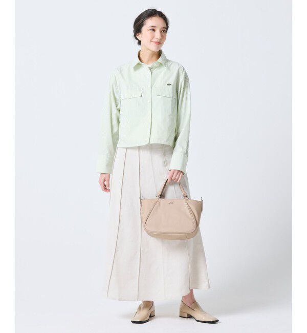 LACOSTE「ダブルポケット クロップド丈 ストライプシャツ」|シャツ・ブラウス|