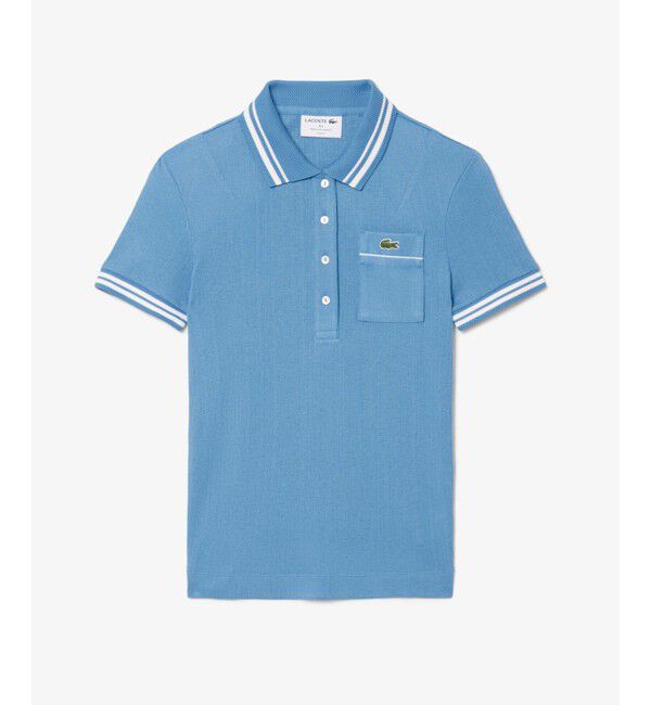 LACOSTE「フランスメイド ナローリブニットポロシャツ」|ポロシャツ|ライトブルー