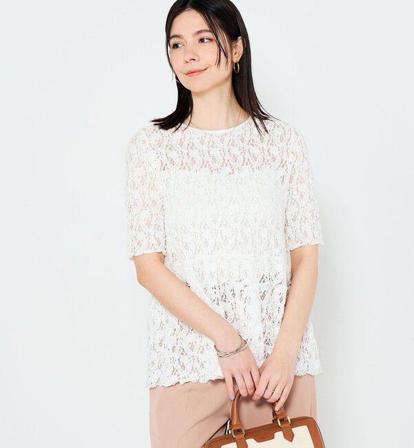 NOLLEY'S sophi「ウォッシャブルストレッチレースペプラム半袖プルオーバー」|シャツ・ブラウス|