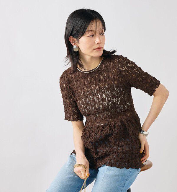 NOLLEY'S sophi「ウォッシャブルストレッチレースペプラム半袖プルオーバー」|シャツ・ブラウス|