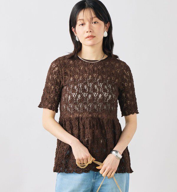 NOLLEY'S sophi「ウォッシャブルストレッチレースペプラム半袖プルオーバー」|シャツ・ブラウス|