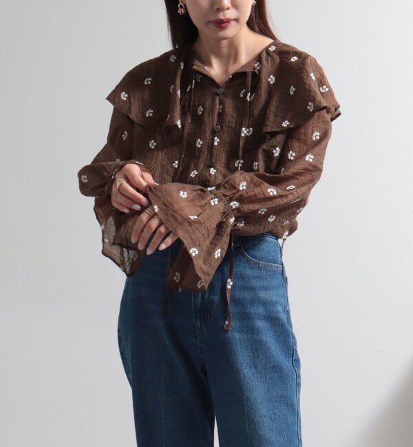 fredy emue「シアー楊柳刺繍ケープブラウス」|シャツ・ブラウス|