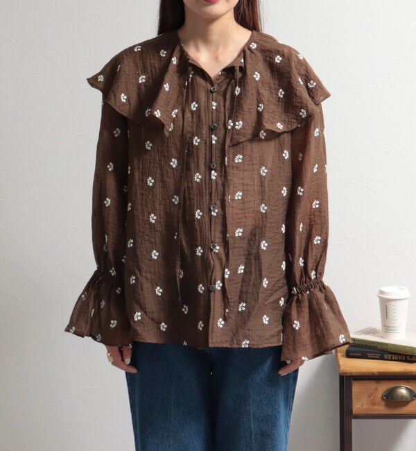 fredy emue「シアー楊柳刺繍ケープブラウス」|シャツ・ブラウス|