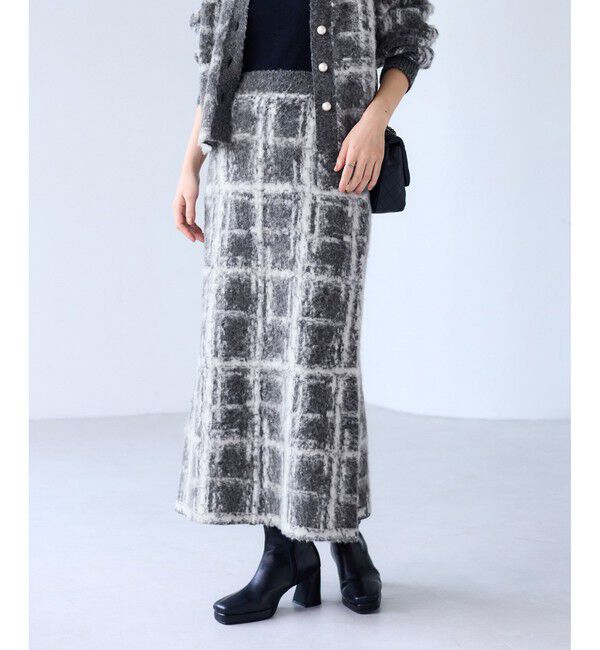 VIS「チェックアソートシャギーニットスカート/セットアップ対応」|スカート|グレー(07)