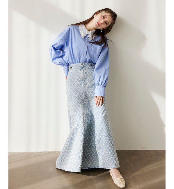 VIS「バックレースアップフレアデニムスカート/イージーケア」|スカート|